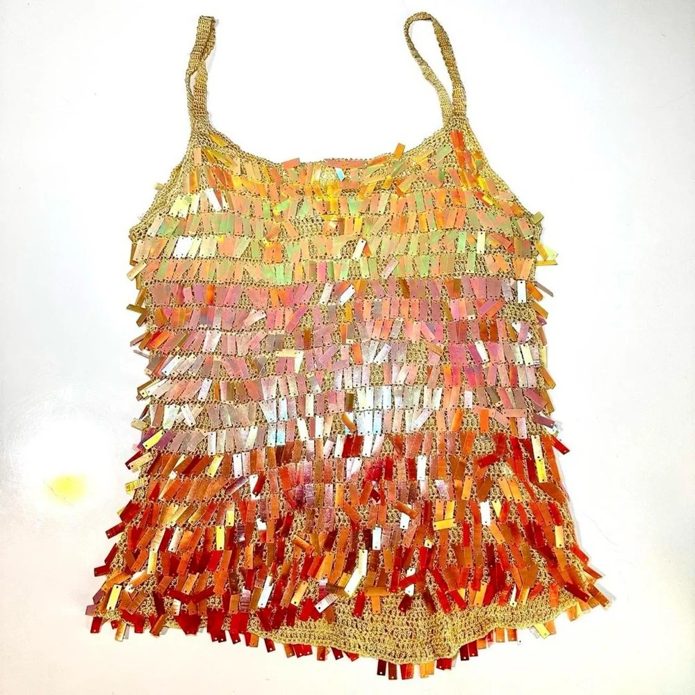 Vintage Y2K rare Belldini crochet ombré sequin tank M festival resort vacation - Picture 1 of 4